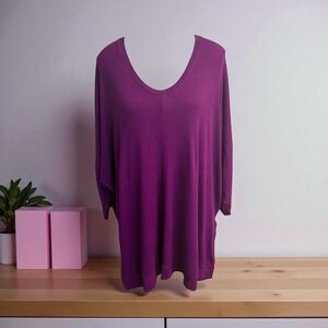 Laurie Felt Heather Purple Ribbed Oversized Relaxed Pullover Top Size Small